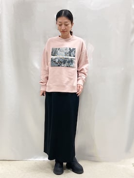 「SHOO・LA・RUE（シューラルー）の【s-LL】カジュアルすぎない大人のフォト刺繍裏毛スウェット（スウェット、ピンク系）」を使った、thさん（レディース・152cm）の冬コーディネート