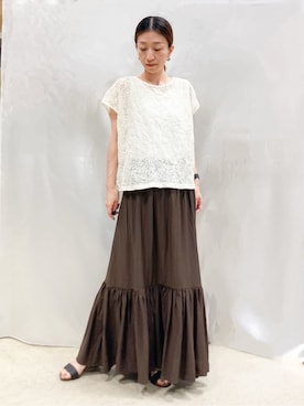 「DRESKIP（ドレスキップ）の【2点セット】刺繍レーストップス（その他トップス、ホワイト系）」を使った、thさん（レディース・152cm）の夏コーディネート