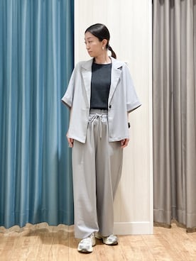 「SHOO・LA・RUE（シューラルー）の【セットアップ可/洗濯後しわになりにくい/S-LL】半袖とろみテーラードジャケット（テーラードジャケット、グレー系）」を使った、thさん（レディース・152cm）の春コーディネート
