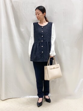 「SHOO・LA・RUE（シューラルー）の【洗濯機可】時短できちんと見えが叶う フェイクレイヤードブラウス（シャツ/ブラウス、ブルー系）」を使った、thさん（レディース・152cm）の冬コーディネート