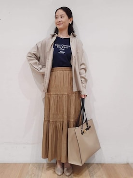 「アイテム（アクセサリー、パープル系）」を使った、nicoさん（レディース・158cm）の秋コーディネート