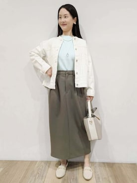 「アイテム（デニムジャケット、ホワイト系）」を使った、nicoさん（レディース・158cm）の冬コーディネート