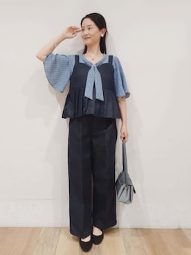 「アイテム（アクセサリー、パープル系）」を使った、nicoさん（レディース・158cm）の夏コーディネート
