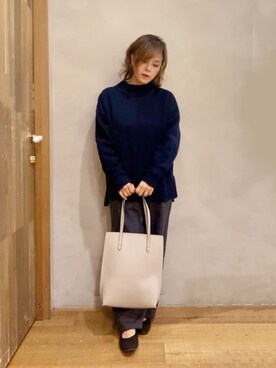「SHOO・LA・RUE（シューラルー）の◆【高レビュー】洗えてサラサラ スクエアニットパンプス（パンプス、ブラック系）」を使った、まるぷ–さんの冬コーディネート