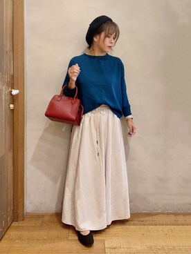 「SHOO・LA・RUE（シューラルー）の◆【高レビュー】洗えてサラサラ スクエアニットパンプス（パンプス、ブラック系）」を使った、まるぷ–さんの秋コーディネート