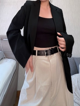 「GU（ジーユー）のアイテム（キャミソール、ブラック系）」を使った、a s u k aさん（レディース・172cm）の春コーディネート