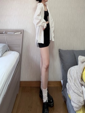「GU（ジーユー）のアイテム（キャミソール、ブラック系）」を使った、a s u k aさん（レディース・172cm）の春コーディネート