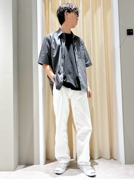「Dessin（デッサン）の【ユニセックス】ワイドデニム（その他パンツ、ホワイト系）」を使った、ryogo520さん（メンズ・177cm）の夏コーディネート