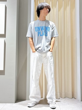 「Dessin（デッサン）の【ユニセックス】ワイドデニム（その他パンツ、ホワイト系）」を使った、ryogo520さん（メンズ・177cm）の夏コーディネート