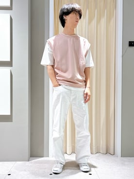 「Dessin（デッサン）の【ユニセックス】ワイドデニム（その他パンツ、ホワイト系）」を使った、ryogo520さん（メンズ・177cm）の夏コーディネート