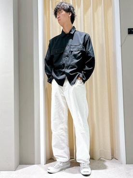 「Dessin（デッサン）の【ユニセックス】ワイドデニム（その他パンツ、ホワイト系）」を使った、ryogo520さん（メンズ・177cm）の夏コーディネート