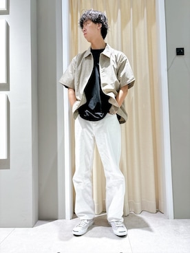 「Dessin（デッサン）の【ユニセックス】ワイドデニム（その他パンツ、ホワイト系）」を使った、ryogo520さん（メンズ・177cm）の夏コーディネート