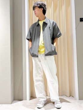 「Dessin（デッサン）の【ユニセックス】ワイドデニム（その他パンツ、ホワイト系）」を使った、ryogo520さん（メンズ・177cm）の夏コーディネート