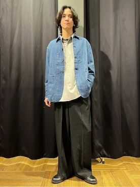 「THE SHOP TK （ザ ショップ ティーケー ）の綿麻デニムカバーオール　セットアップ可（ブルゾン、ブルー系）」を使った、motoさん（メンズ・173cm）の春コーディネート