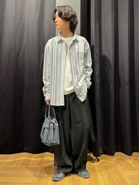 「THE SHOP TK （ザ ショップ ティーケー ）のマルチストライプ長袖シャツ（シャツ/ブラウス、ホワイト系）」を使った、motoさん（メンズ・173cm）の春コーディネート