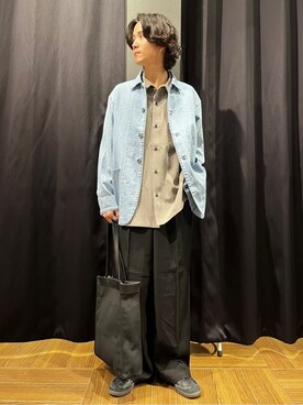 「THE SHOP TK （ザ ショップ ティーケー ）の綿麻デニムカバーオール　セットアップ可（ブルゾン、ブルー系）」を使った、motoさん（メンズ・173cm）の春コーディネート