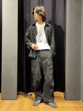 「THE SHOP TK （ザ ショップ ティーケー ）のパナマメッシュ シャツジャケット セットアップ可（ブルゾン、ブラック系）」を使った、motoさん（メンズ・173cm）の春コーディネート
