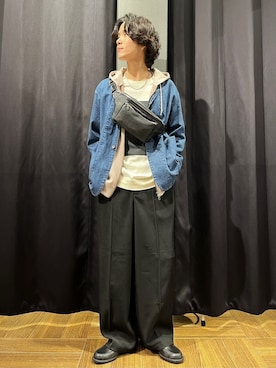 「THE SHOP TK （ザ ショップ ティーケー ）の綿麻デニムカバーオール　セットアップ可（ブルゾン、ブルー系）」を使った、motoさん（メンズ・173cm）の春コーディネート