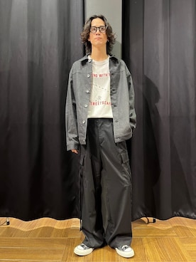 「THE SHOP TK （ザ ショップ ティーケー ）のエバーデニムブルゾン セットアップ可／色落ちしにくい（デニムジャケット、ブラック系）」を使った、motoさん（メンズ・173cm）の秋コーディネート