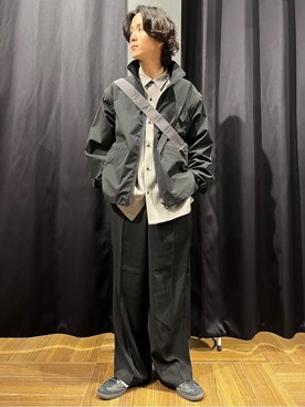 「THE SHOP TK （ザ ショップ ティーケー ）のデタッチャブルスタンドブルゾン＆ベスト　セットアップ可/2WAY（ブルゾン、ブラック系）」を使った、motoさん（メンズ・173cm）の春コーディネート