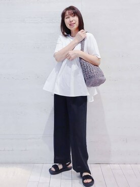 「OPAQUE.CLIP（オペークドットクリップ）の◆ペプラムドッキングカットソー【洗濯機洗い可】（Tシャツ/カットソー）」を使った、よしみさん（レディース・162cm）の春コーディネート