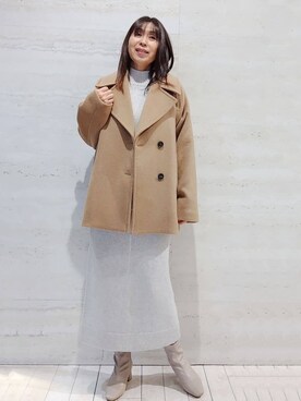 「アイテム（ピーコート、ベージュ系）」を使った、よしみさん（レディース・163cm）の冬コーディネート