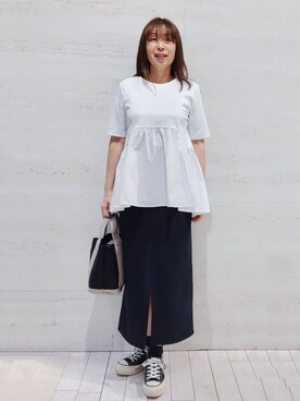 「OPAQUE.CLIP（オペークドットクリップ）の◆ペプラムドッキングカットソー【洗濯機洗い可】（Tシャツ/カットソー）」を使った、よしみさん（レディース・162cm）の春コーディネート