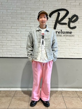 「JOURNAL STANDARD relume（ジャーナルスタンダード　レリューム）の＜Relume Jeans＞ コーンデニム カツラギ トラッカージャケット（デニムジャケット、ブラック系）」を使った、T.shibataさん（メンズ・167cm）の春コーディネート