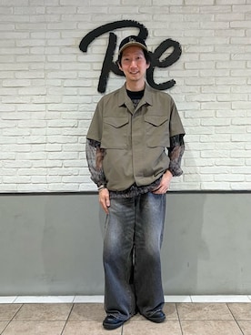 「JOURNAL STANDARD relume（ジャーナルスタンダード　レリューム）のスモーキーデニム 11oz ワイド エンジニアド パンツ（デニムパンツ、ブラック系）」を使った、T.shibataさん（メンズ・167cm）の春コーディネート