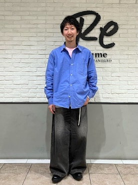 「JOURNAL STANDARD relume（ジャーナルスタンダード　レリューム）のスモーキーデニム 11oz ワイド エンジニアド パンツ（デニムパンツ、ブラック系）」を使った、T.shibataさん（メンズ・167cm）の春コーディネート