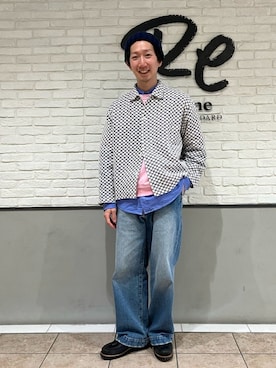 「JOURNAL STANDARD relume（ジャーナルスタンダード　レリューム）のINDIA COTTON ”チェッカー” クロシェシャツ（シャツ/ブラウス、ブルー系）」を使った、T.shibataさん（メンズ・167cm）の春コーディネート