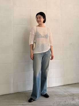 「plage（プラージュ）のJOHNBULL / ジョンブル 別注 FLARE デニム（Denim pants、ブルー系）」を使った、tsuneさん（レディース・162cm）の春コーディネート