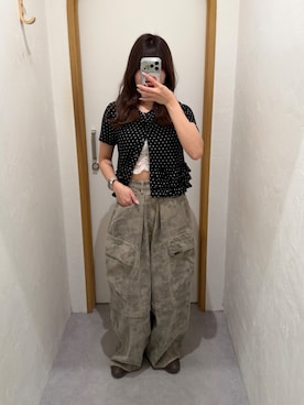 「w closet（ダブルクローゼット）の半袖ドットレースフリルカーディガン　夏服（Tシャツ/カットソー、ブラック系）」を使った、nanakaさん（レディース・152cm）の夏コーディネート
