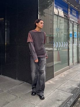 「FAF（フェイク アス フラワーズ）のFAF(FAKE AS FLOWERS) 3Layerd ls tee（Tシャツ/カットソー、ブラック系）」を使った、Ichiro_xxさん（メンズ・179cm）の秋コーディネート
