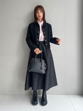 「DRESSTERIOR（ドレステリア）のスエードショートジャケット（ブルゾン、ブラック系）」を使った、本村　実沙子さんの秋コーディネート