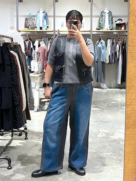 「niko and...（ニコアンド）のギャザーローファー（ローファー、ブラック系）」を使った、あめさん（レディース・167cm）の夏コーディネート
