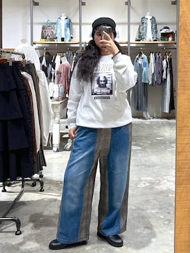 「niko and...（ニコアンド）のギャザーローファー（ローファー、ブラック系）」を使った、あめさん（レディース・167cm）の秋コーディネート