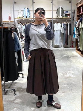 「niko and...（ニコアンド）のギャザーローファー（ローファー、ブラウン系）」を使った、あめさん（レディース・167cm）の夏コーディネート