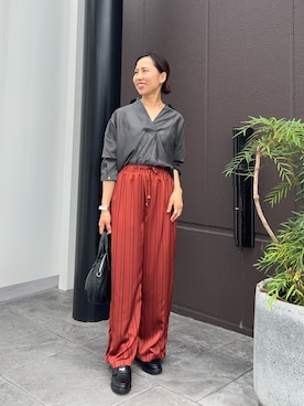 「アイテム（その他パンツ、オレンジ系）」を使った、ゆきさん（レディース・156cm）の秋コーディネート
