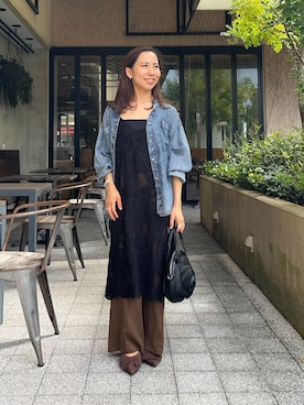 「Jena espace merveilleux(ジェナ エスパスメルヴェイユ)の〈8/15インスタライブご紹介アイテム〉【今から秋も着れる長袖】【サラサラデニム】テンセルデニムシャツ(シャツ/ブラウス、ブルー系)」を使った、ゆきさん(レディース・156cm)の秋コーディネート