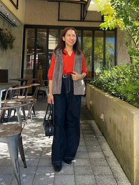 「Jena espace merveilleux(ジェナ エスパスメルヴェイユ)の〈9/18インスタライブご紹介アイテム〉【季節の変わり目に活躍】ファーベスト(ベスト、グレー系)」を使った、ゆきさん(レディース・156cm)の秋コーディネート