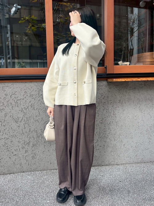 セール】ノーカラーニットカーディガン / ニットジャケット（ノー