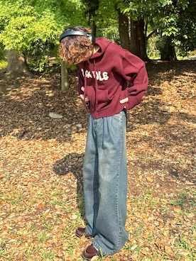 「Zooodle（ズードル）のrogo knit hoodie - ロゴニットフーディー -（パーカー、レッド系）」を使った、りゅうせいさん（メンズ・163cm）の春コーディネート
