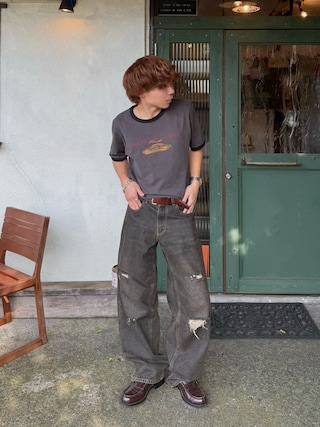 「Zooodle(ズードル)のDamaged wide denim pants - ダメージワイドデニムパンツ -(デニムパンツ)」を使った、りゅうせいさん(メンズ・163cm)の夏コーディネート