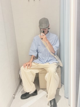 「pureのアイテム（シャツ/ブラウス、ブルー系）」を使った、Millyさん（メンズ・178cm）の夏コーディネート