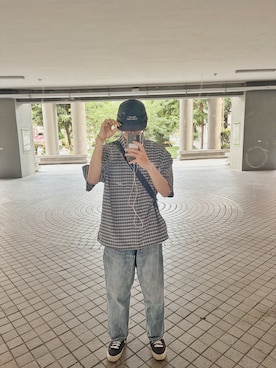「fonctionのアイテム（デニムパンツ、ブルー系）」を使った、Millyさん（メンズ・178cm）の夏コーディネート