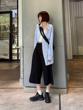 「goocy（グーシー）の【冷感】カップ付きショートキャミ（キャミソール、ホワイト系）」を使った、MIZUHOさん（レディース・165cm）の夏コーディネート