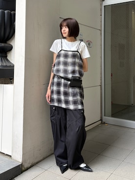 「goocy（グーシー）の【冷感】コンパクト半袖T（Tシャツ/カットソー、ホワイト系）」を使った、MIZUHOさん（レディース・165cm）の夏コーディネート