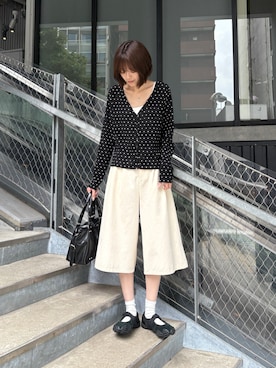 「goocy（グーシー）のドットカーディガン（Tシャツ/カットソー、ブラック系）」を使った、MIZUHOさん（レディース・165cm）の夏コーディネート