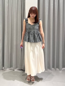 「N.（N. Natural Beauty Basic）（エヌエヌナチュラルビューティーベーシック）の【セットアップ可能】チェック SETUP ブラウス（シャツ/ブラウス、ブラック系）」を使った、reikaさん（レディース・160cm）の夏コーディネート